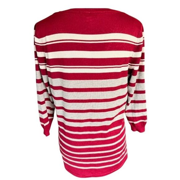 Ley & Me Red/White Striped Lightweight Sweater – Size Large - Picture 3 of 6